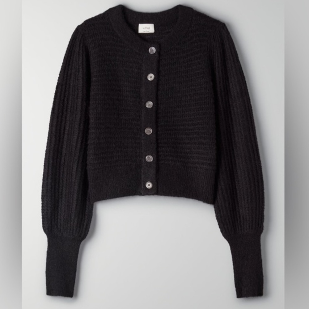 Aritzia Wilfred Cardigan Black Mohair Alpaca Blend Loose Knit Small